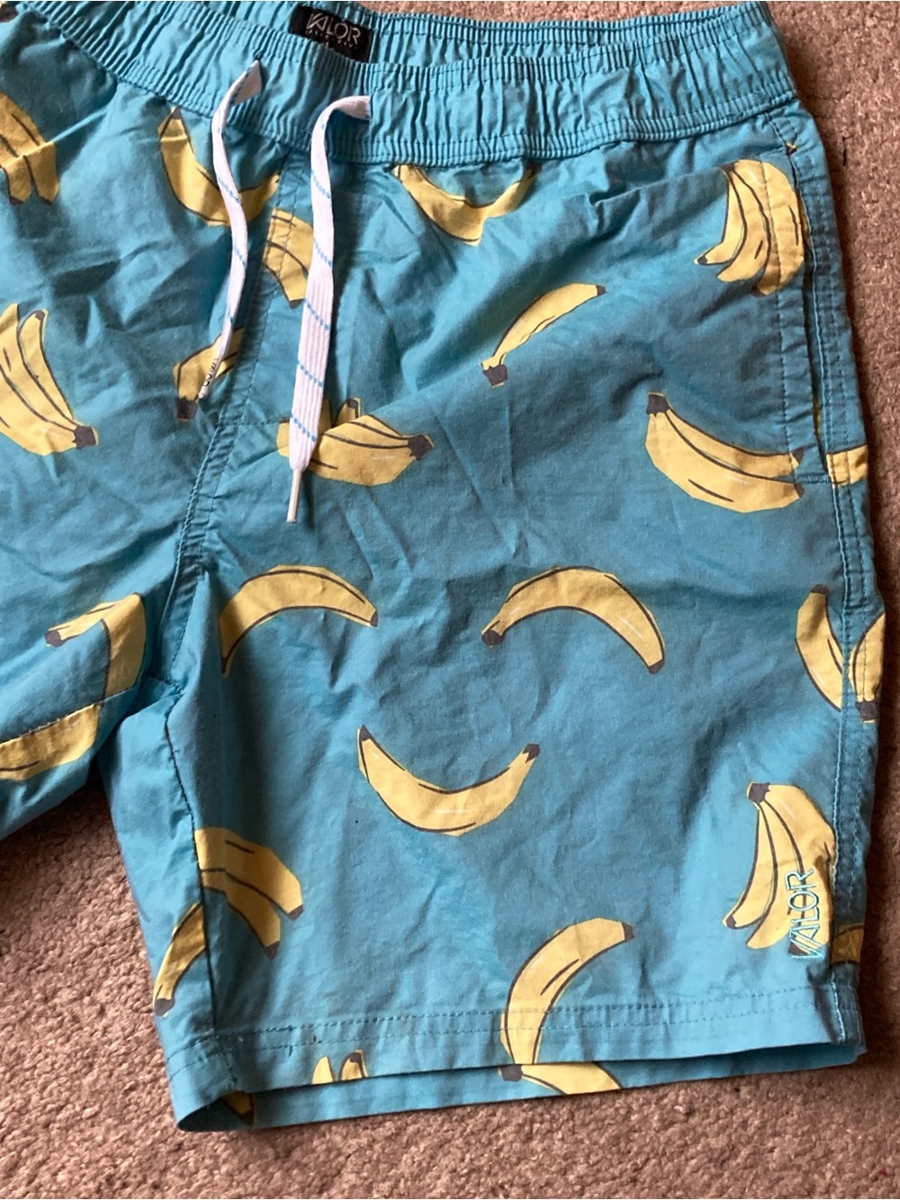 VALOR Teal Banana-Print Men’s Casual Swim Shorts size L